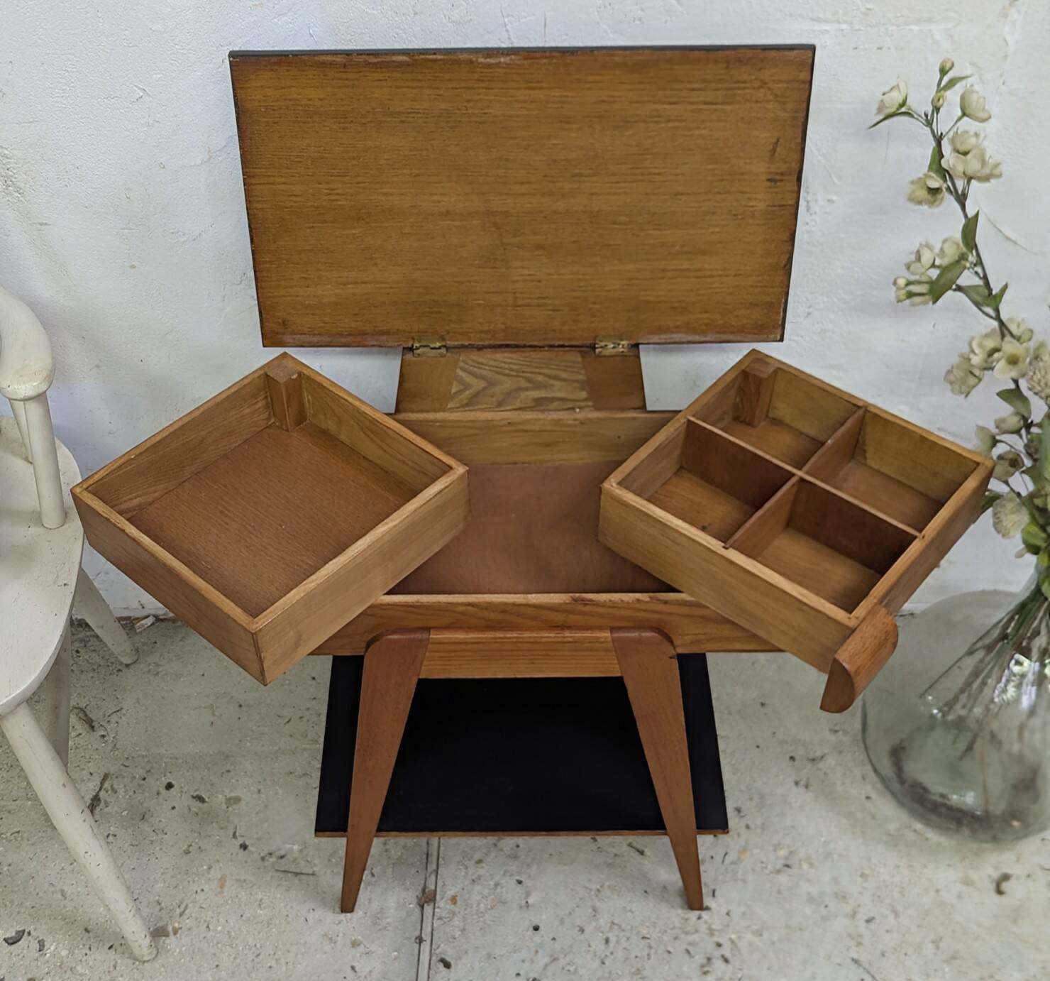 Bedside table compass foot end table 50 60 vintage Scandinavian