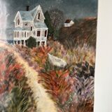 Painting of house by the sea, handmade, on thick paper