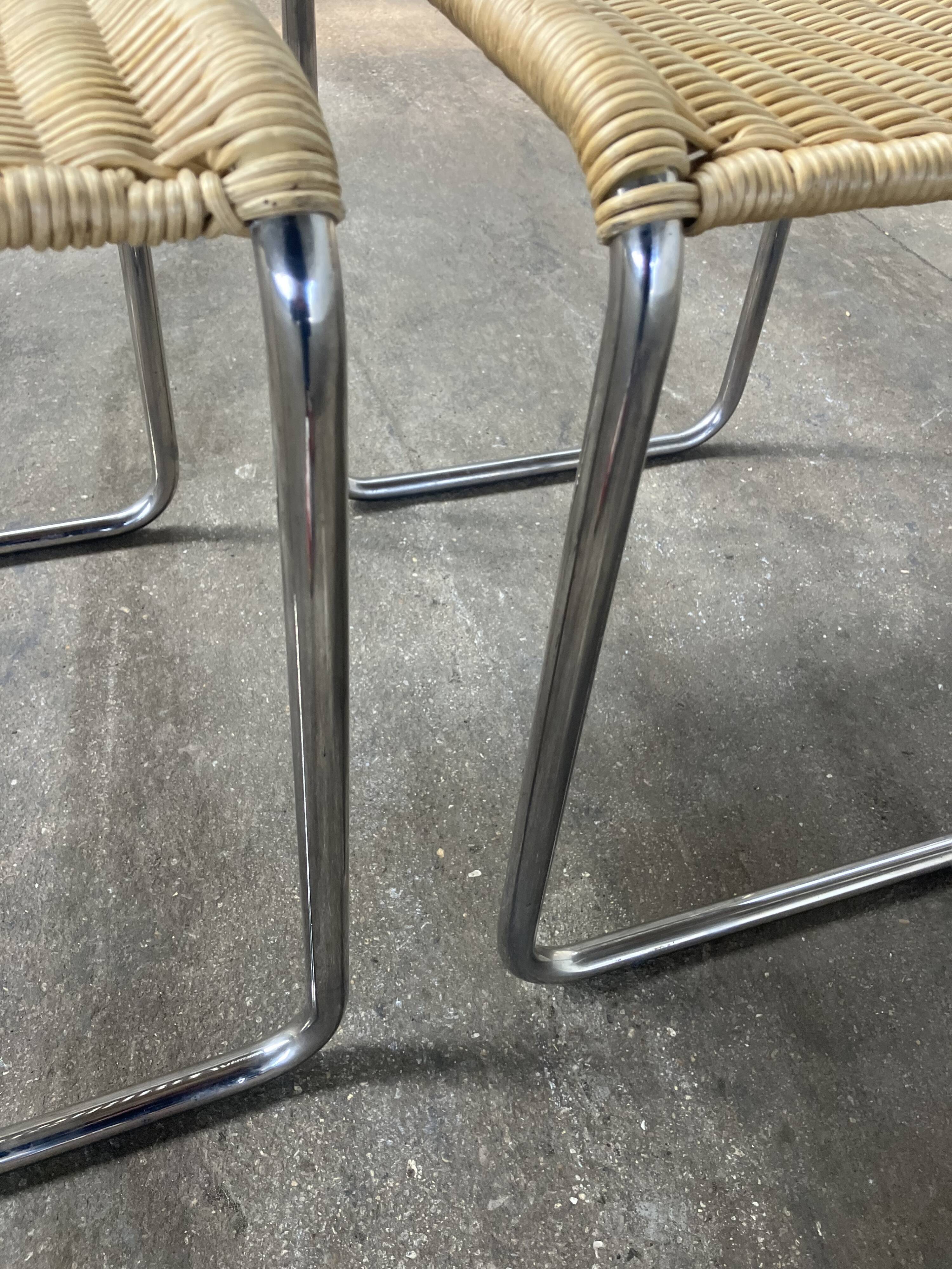 Pair of vintage 1970s wicker/chrome stools
