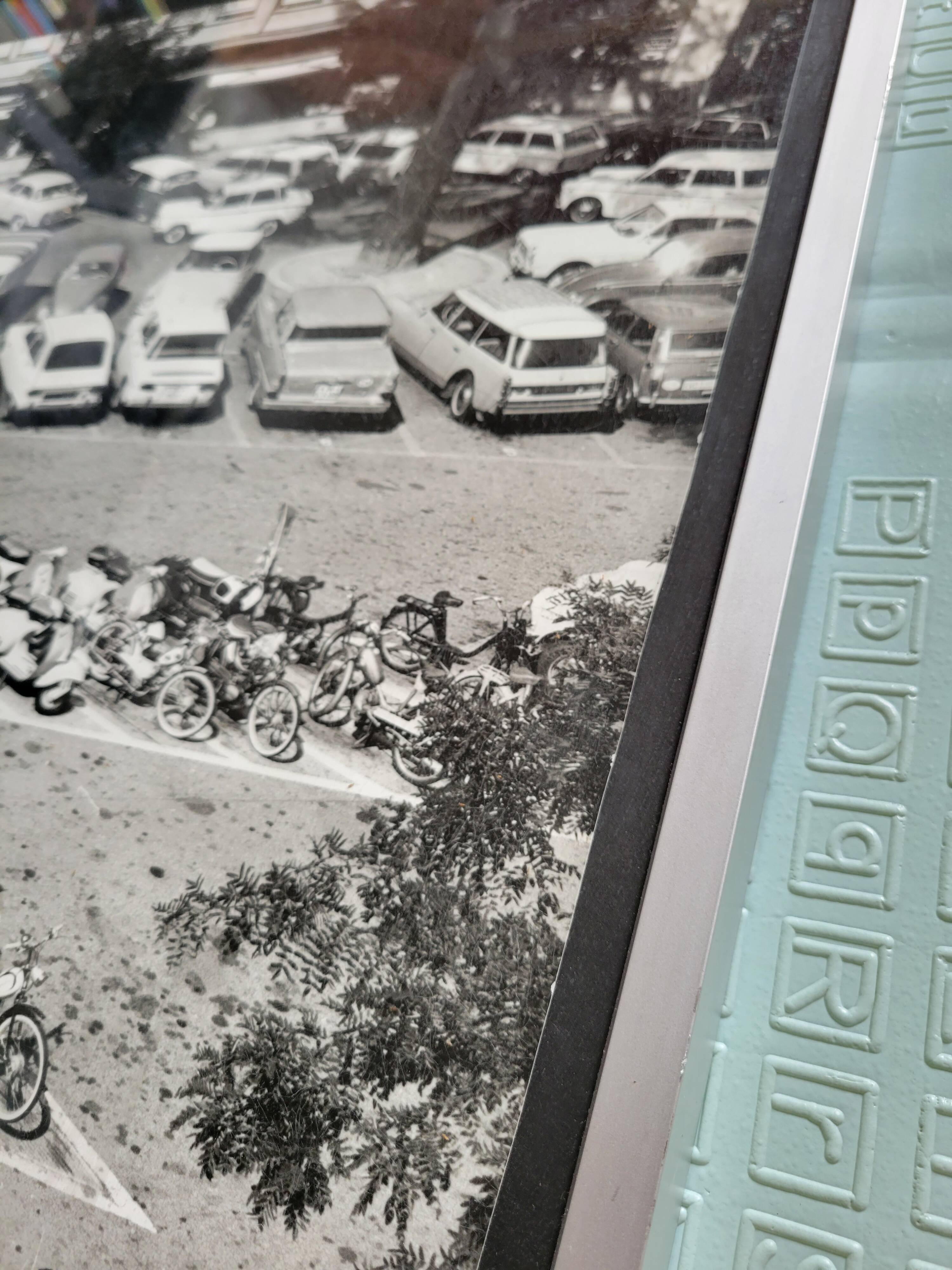 Framed film photograph: cars from the 1950s