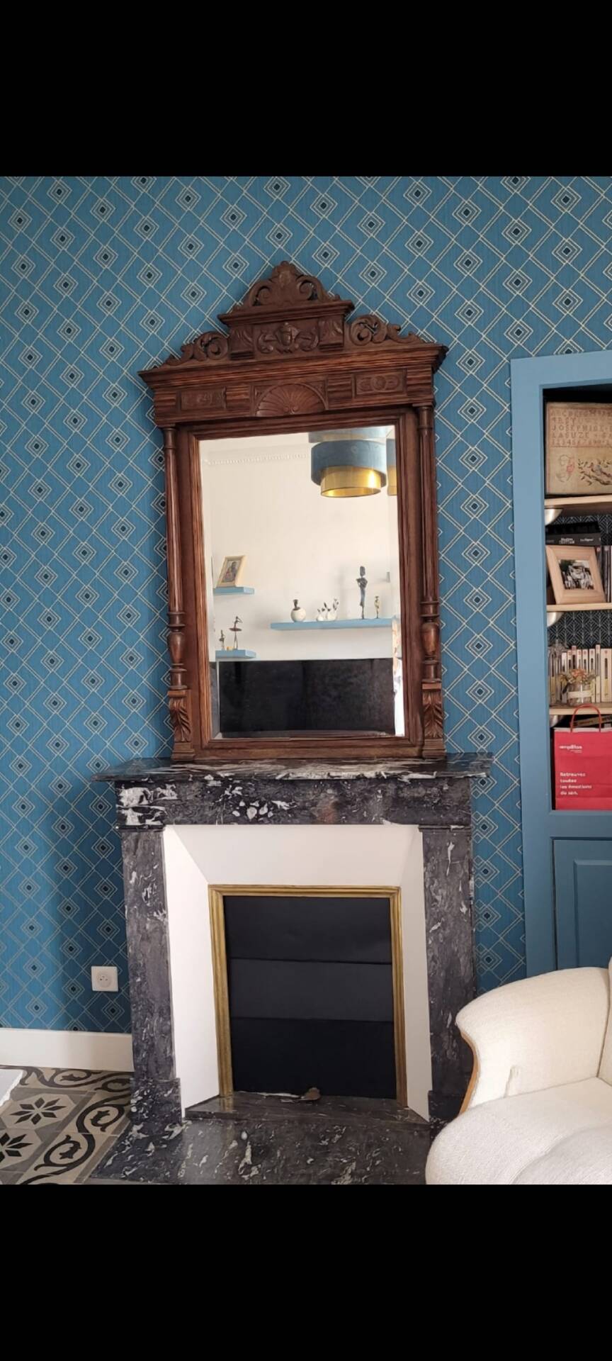 Large bevelled trumeau mirror
