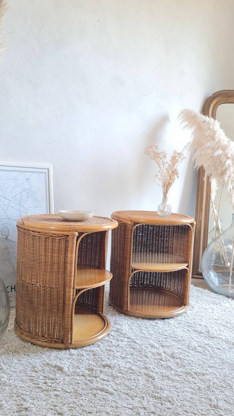 Pair of wicker bedside tables circa the 1970s.