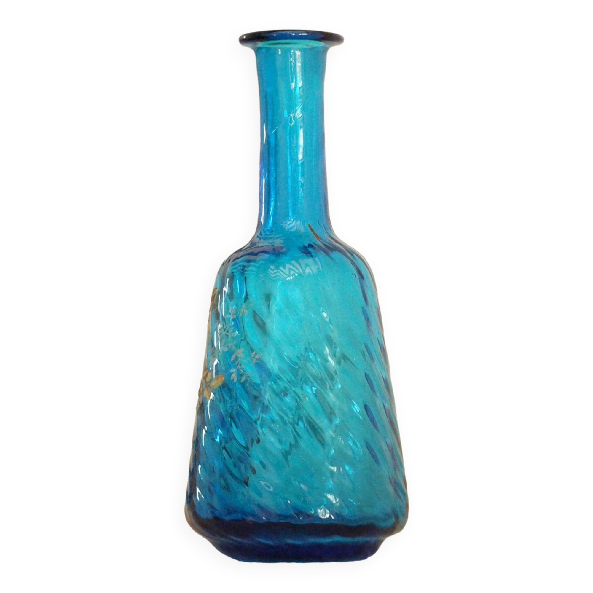 Legras blue enamelled glass carafe with wisteria decoration