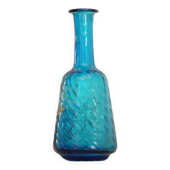 Legras carafe en verre émaillé bleu à décor d'une glycine
