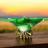 Italian Green Murano Glass and Sterling 925 Silver Vase