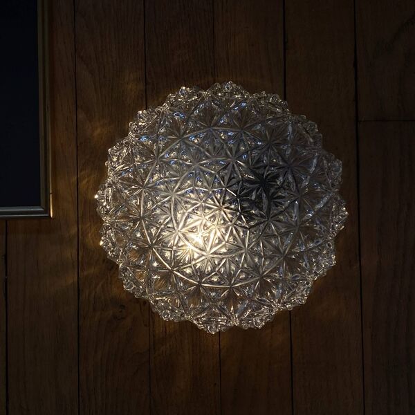 Applique murale plafonnier verre transparent luminaire ancien vintage 1970