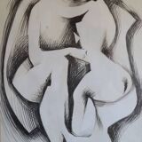 Large framed ink drawing – Embracing couple