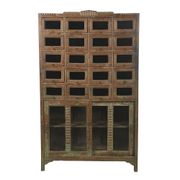 Wooden presentation cabinet with 20 glazed cupboards