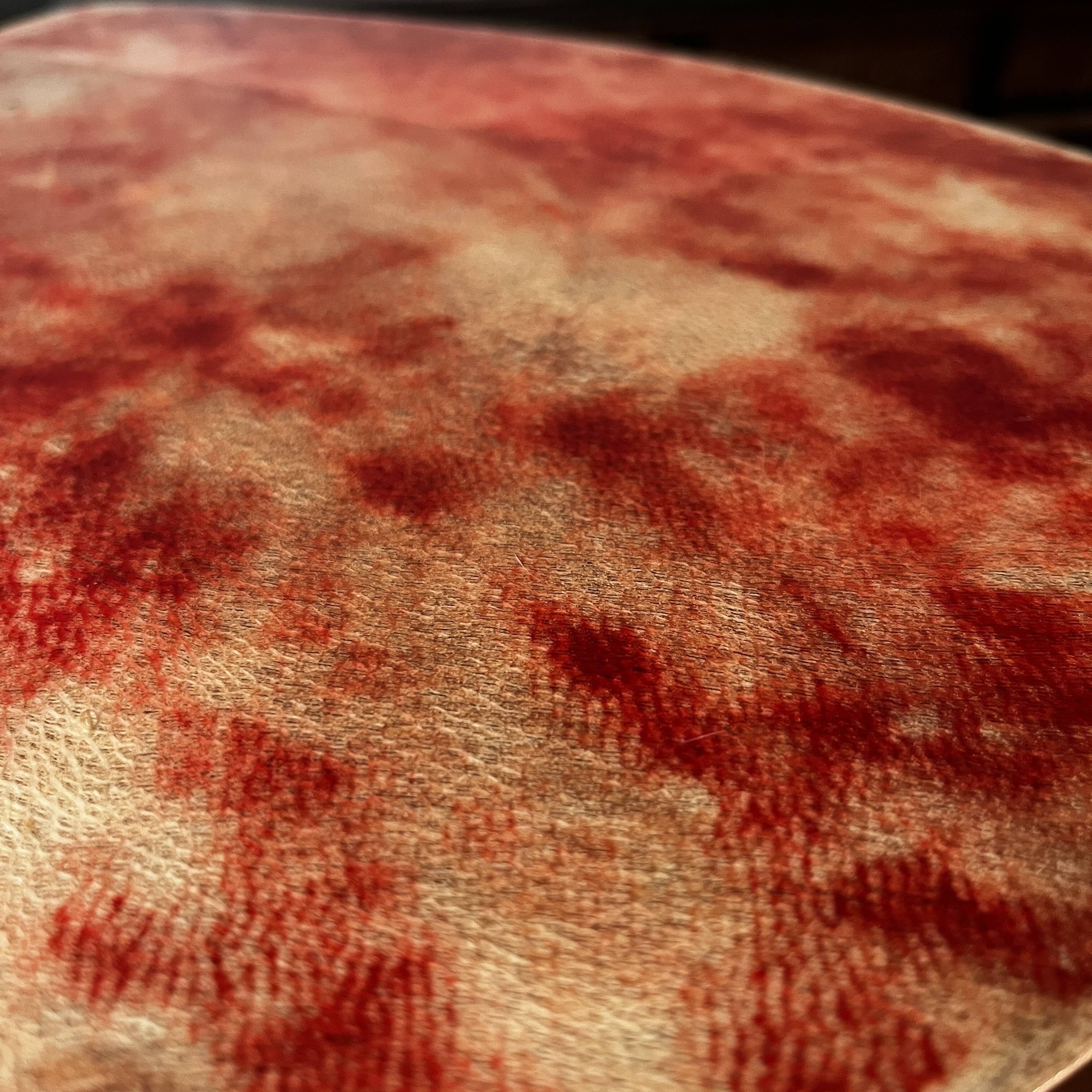 Aldo tura side table in red-dyed lacquered goatskin parchment, italy ca 1950