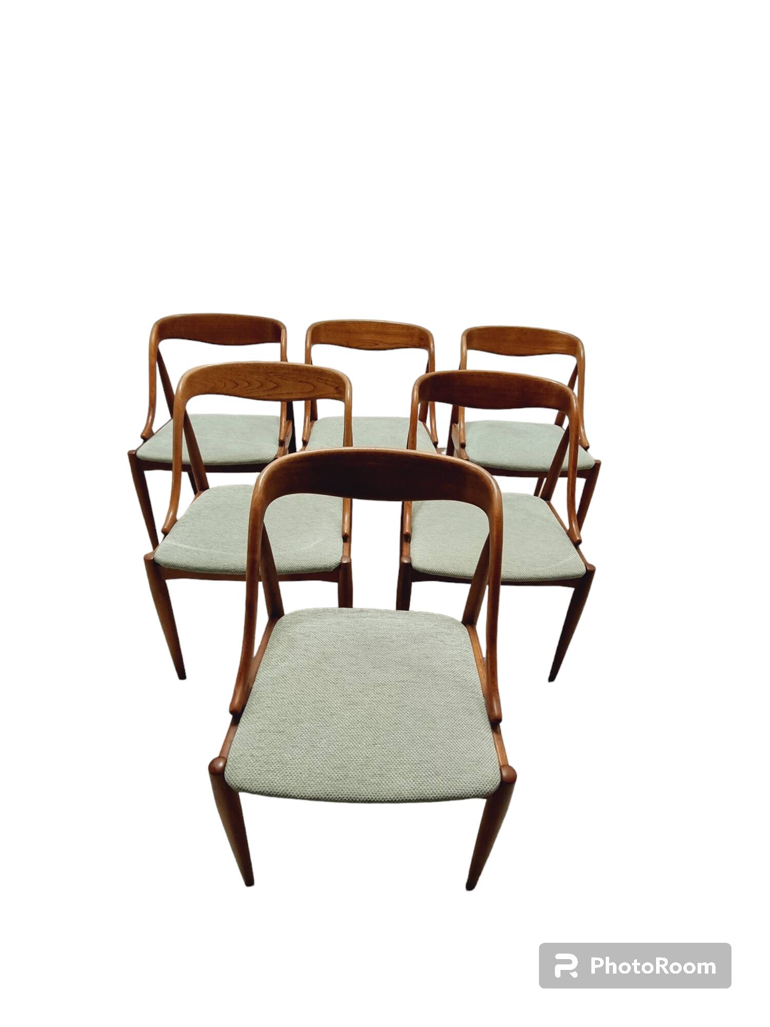 SET OF 6 JOHANNES ANDERSEN NO. 16 TEAK AND VELVET DINING CHAIRS