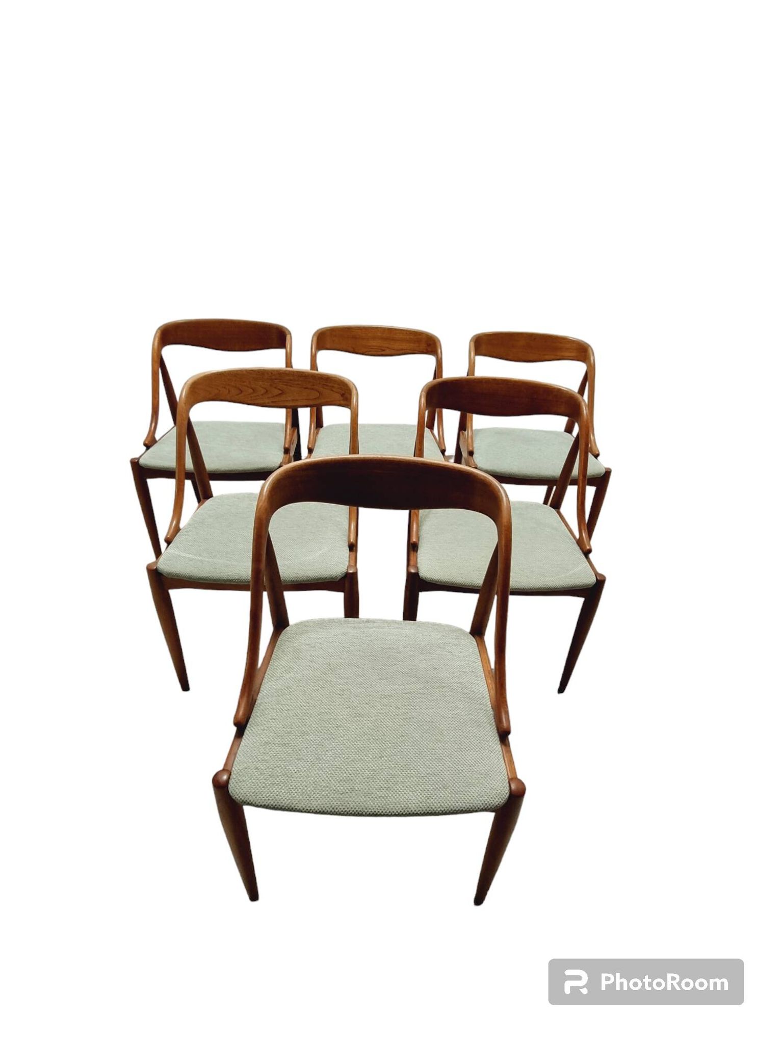 ENSEMBLE DE 6 JOHANNES ANDERSEN NO. 16 CHAISES À MANGER EN TECK ET VELOURS