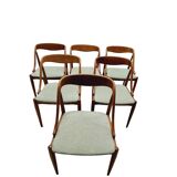 SET OF 6 JOHANNES ANDERSEN NO. 16 TEAK AND VELVET DINING CHAIRS