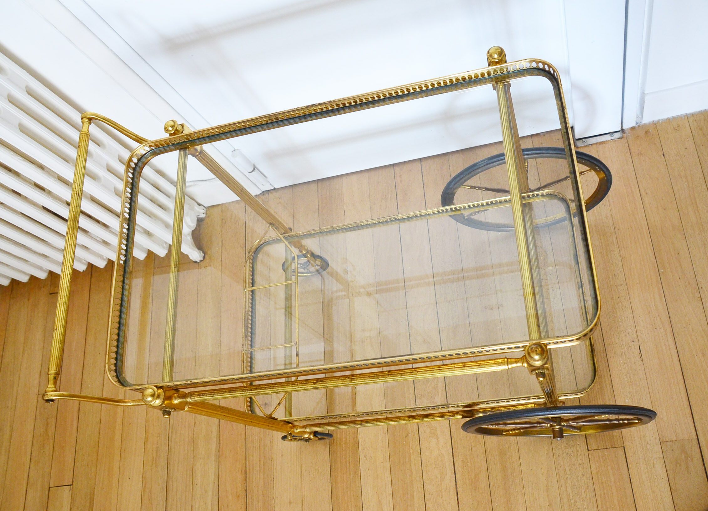 Brass trolley with wheels 60's bottle holder