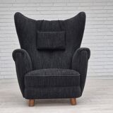 1960s, Danish relax armchair, reupholstered, gray furniture fabric..