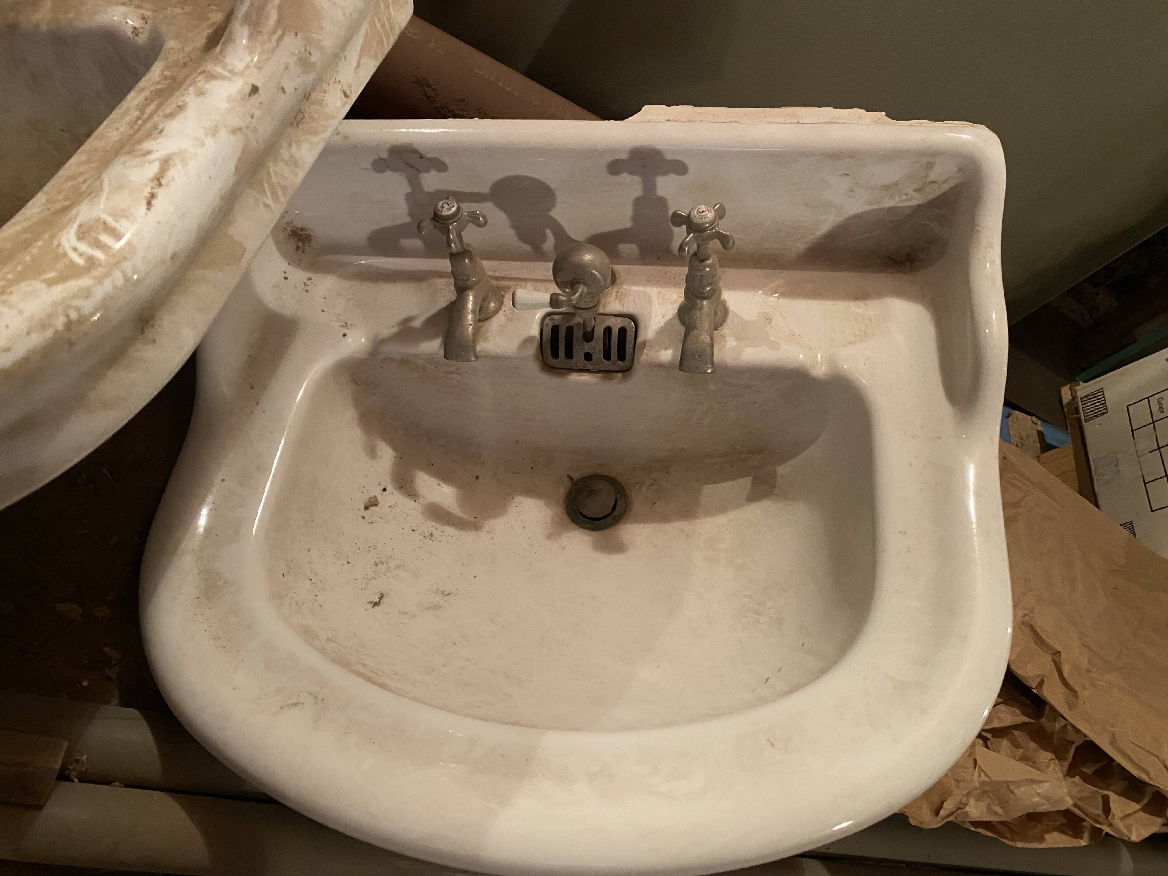Set of 3 old white earthenware sinks