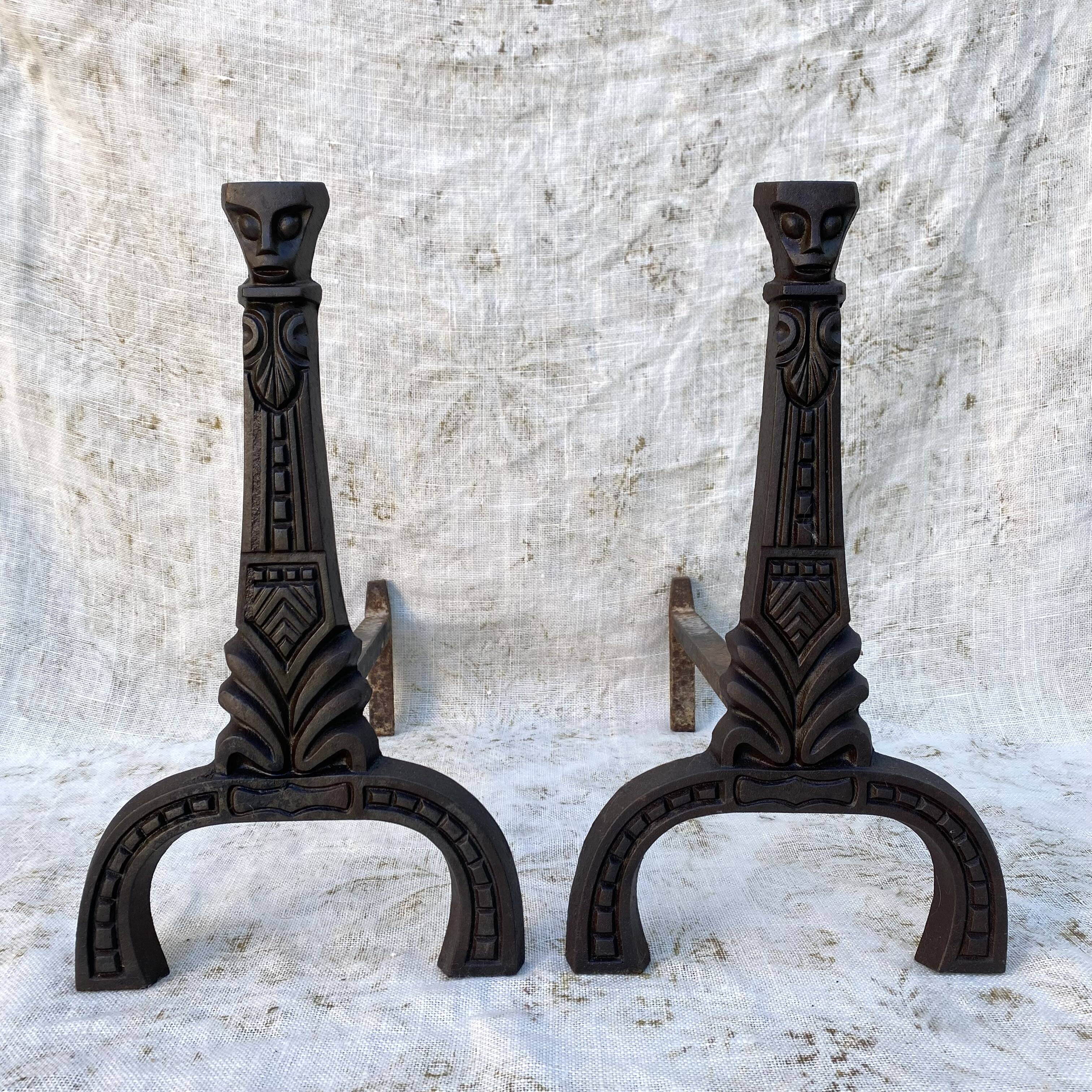 Paire de chenets Art déco en fonte