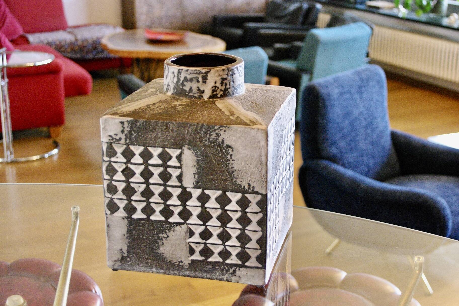 Large vintage square ceramic vase germany 1950