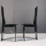 Set of 6 Italian leather and green lacquer dining chairs, 1980s