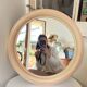Round Beige and Coral Plastic Wall Mirror from the 70s-80s