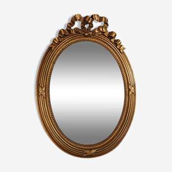 Miroir ovale XIXe style Louis XVI bois stuc dorure d'origine 53x38 cm