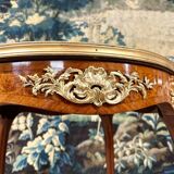 Pedestal table in marquetry and gilded bronzes, louis xv style, napoleon iii period