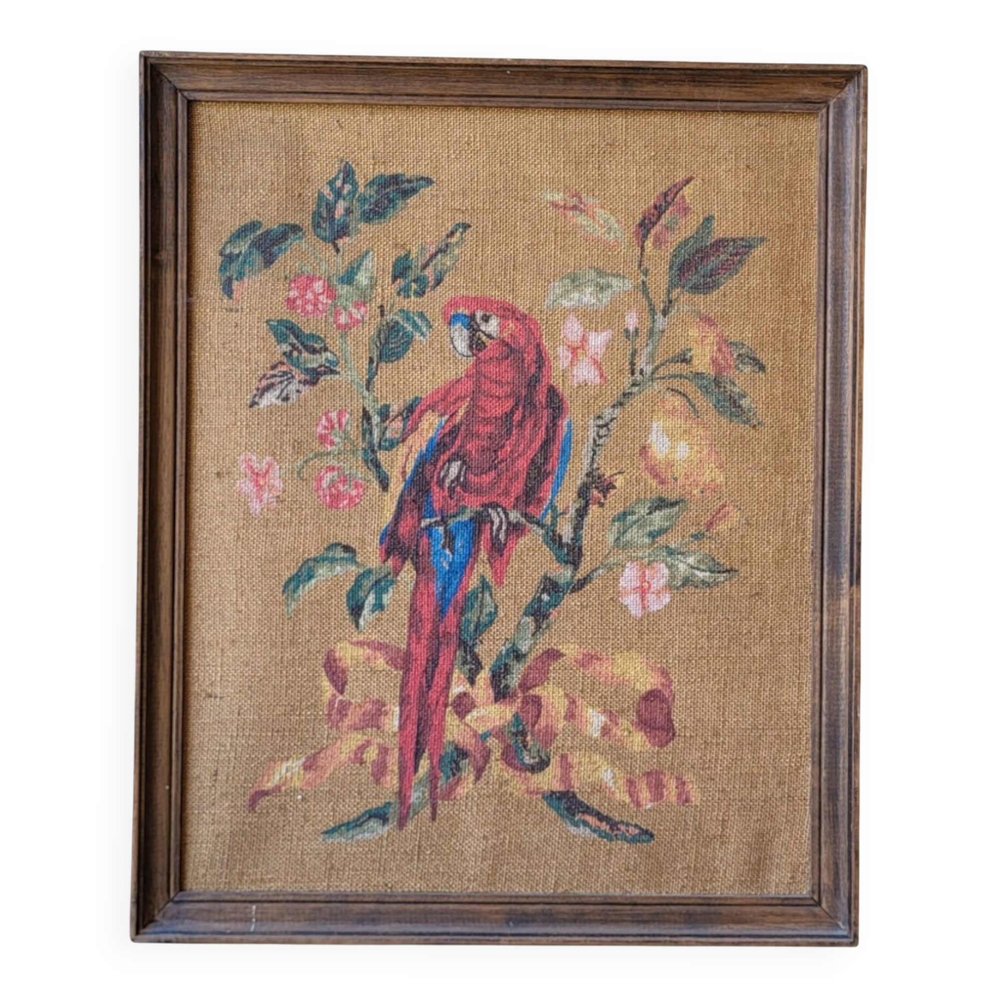 Tableau / Peinture sur toile de jute / Perroquet