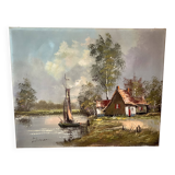Tableau paysage Hollandais huile sur toile signée