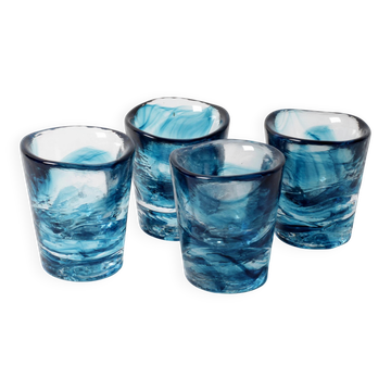 4 Kosta Boda Teal Blue Shot Glasses 'Mine' by Ulrica Hydman Vallien