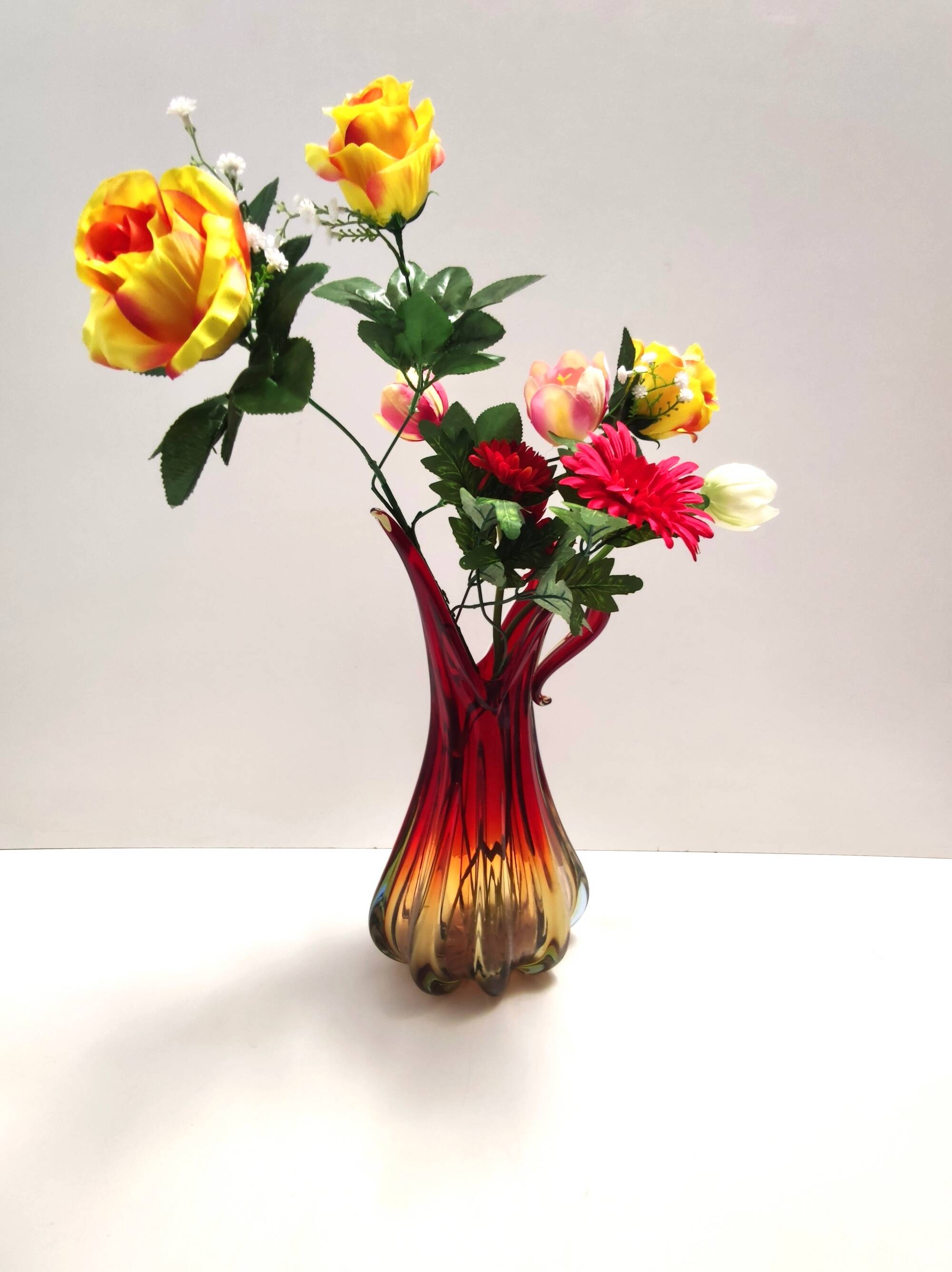 Red, Orange and Yellow Sommerso Murano Glass Vase, Italy