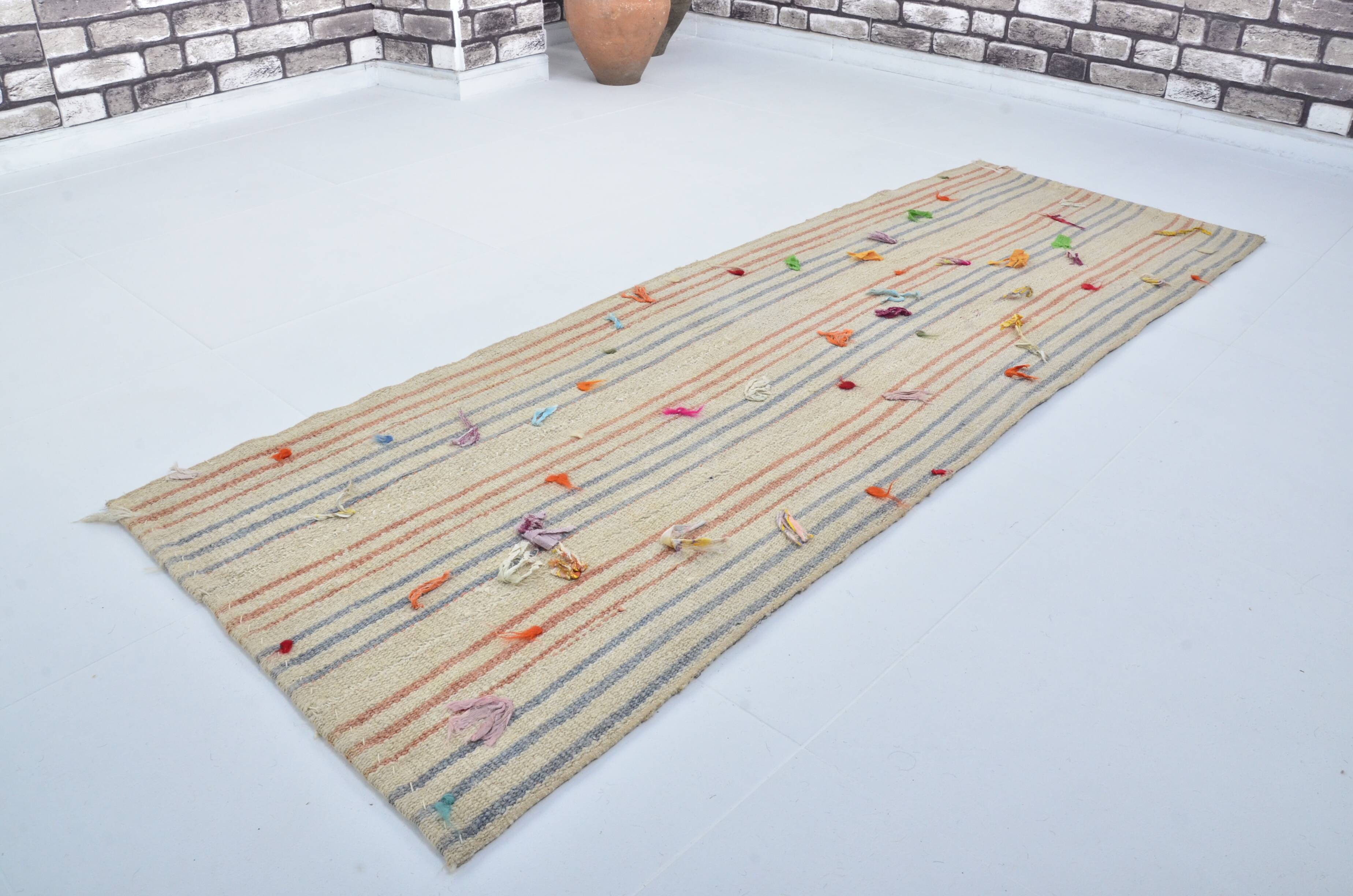 Vintage Turkish Pompom Kilim Runner sku 3384