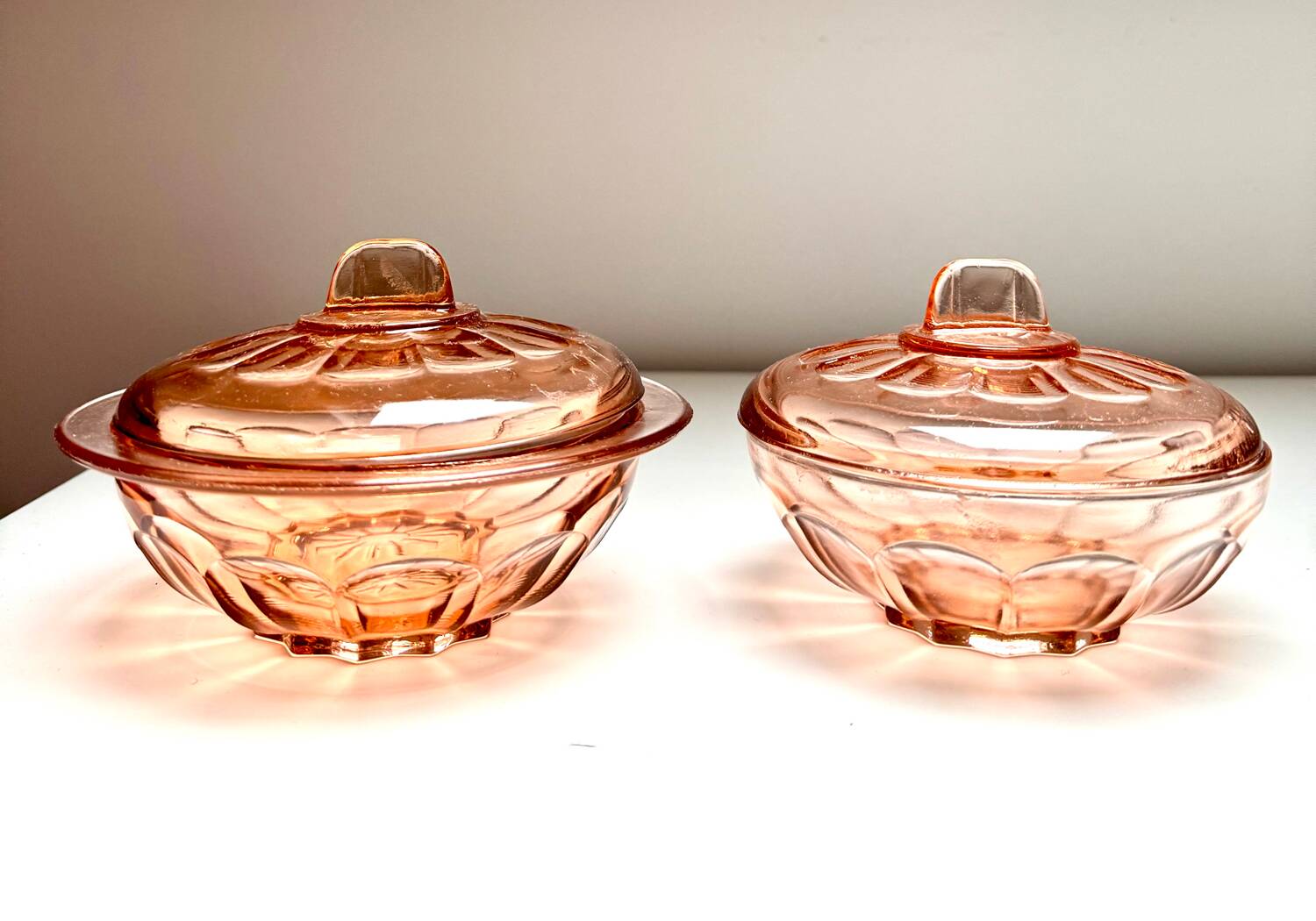 Set of two vintage pink glass boxes