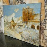 A. Guevenne – Animated Orientalist Scene with Camel – Oil on Canvas -