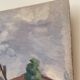 Oil on vintage wood panel / painting representing a village in the Landes