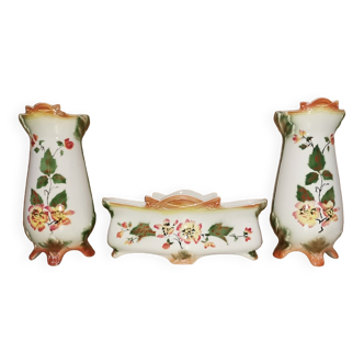 Pair of Vases + Planter Art Nouveau Barbotine / Faience