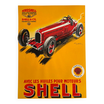 Poster lithograph "Shell oils for engines" Automotive, Geo Ham 70x100cm 80's