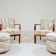 Vintage armchairs from the 1930s in ash wood and jacquard fabric.