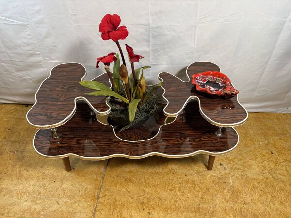 Table basse à étagères rétro vintage des années 60 / Support de plante en Formica