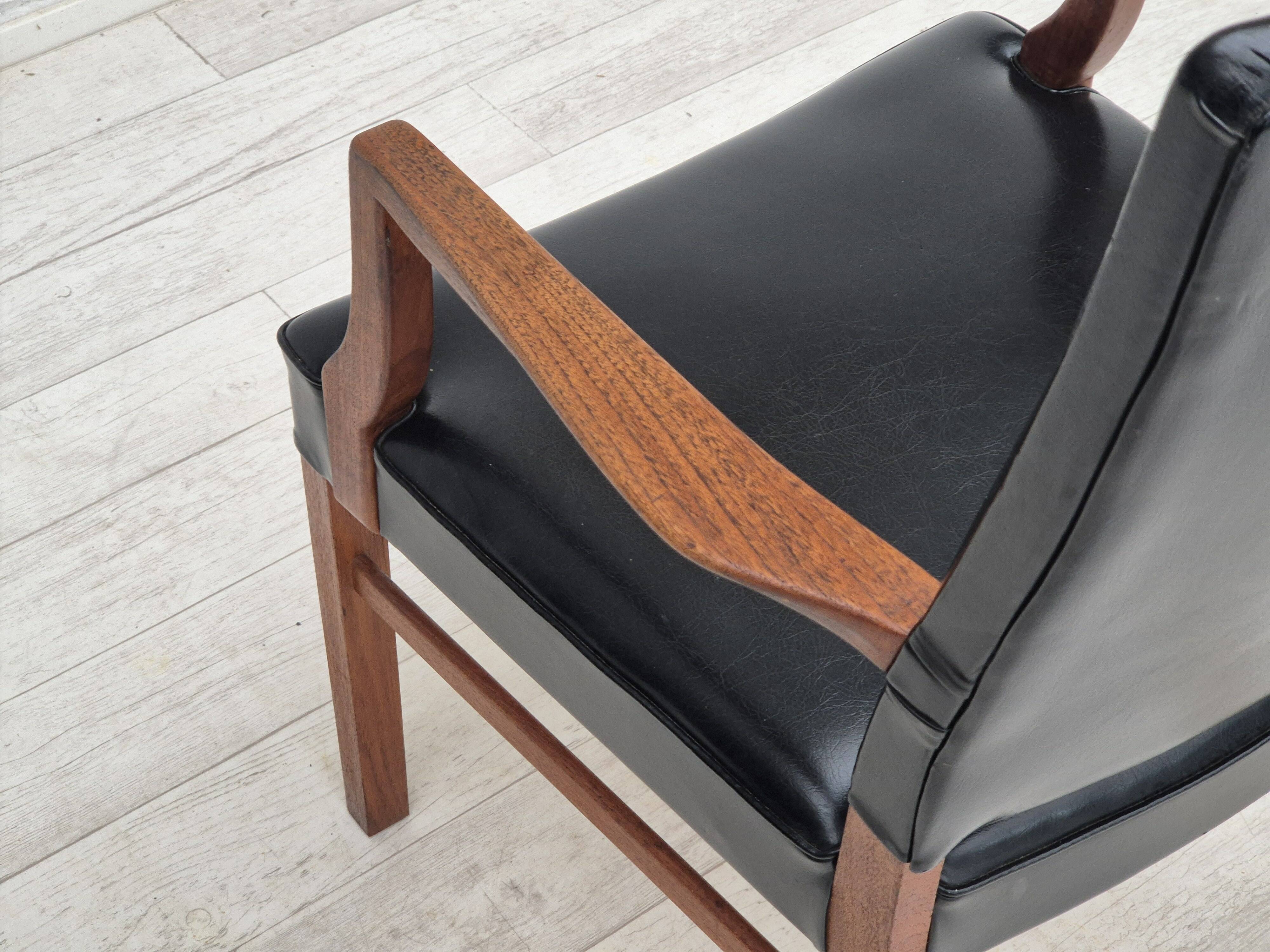 1960s, Danish armchair, original very good condition, teak wood, artificial leather.