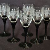 Set de 6 verres à liqueur bicolores à pied en verre gravé