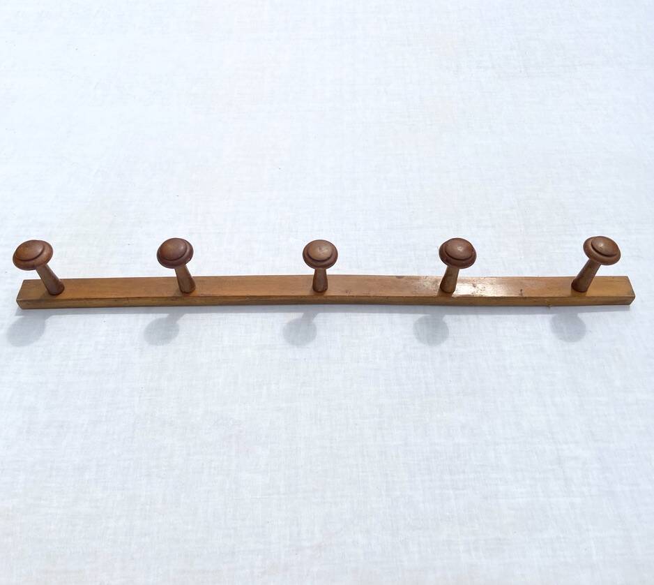 Vintage wall-mounted coat rack in solid wood with 5 hooks - Bistro style
