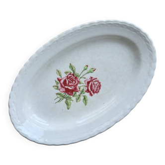 Ravier vintage faïence motif de rose patine