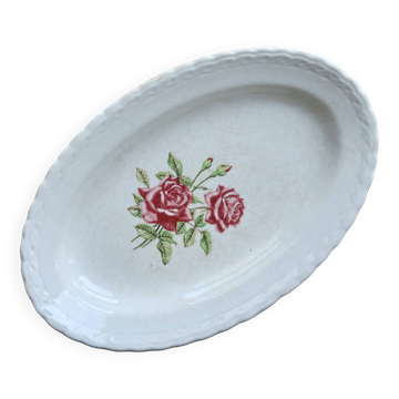 Ravier vintage faïence motif de rose patine
