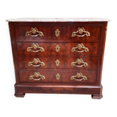 Commode ancienne avec plateau en marbre et placage en acajou