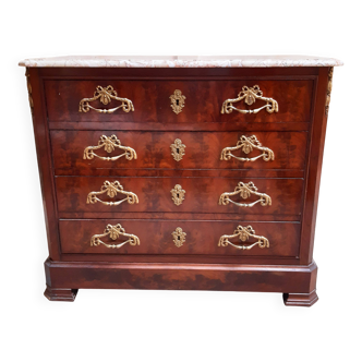 Antique chest of drawers with marble top and mahogany veneer