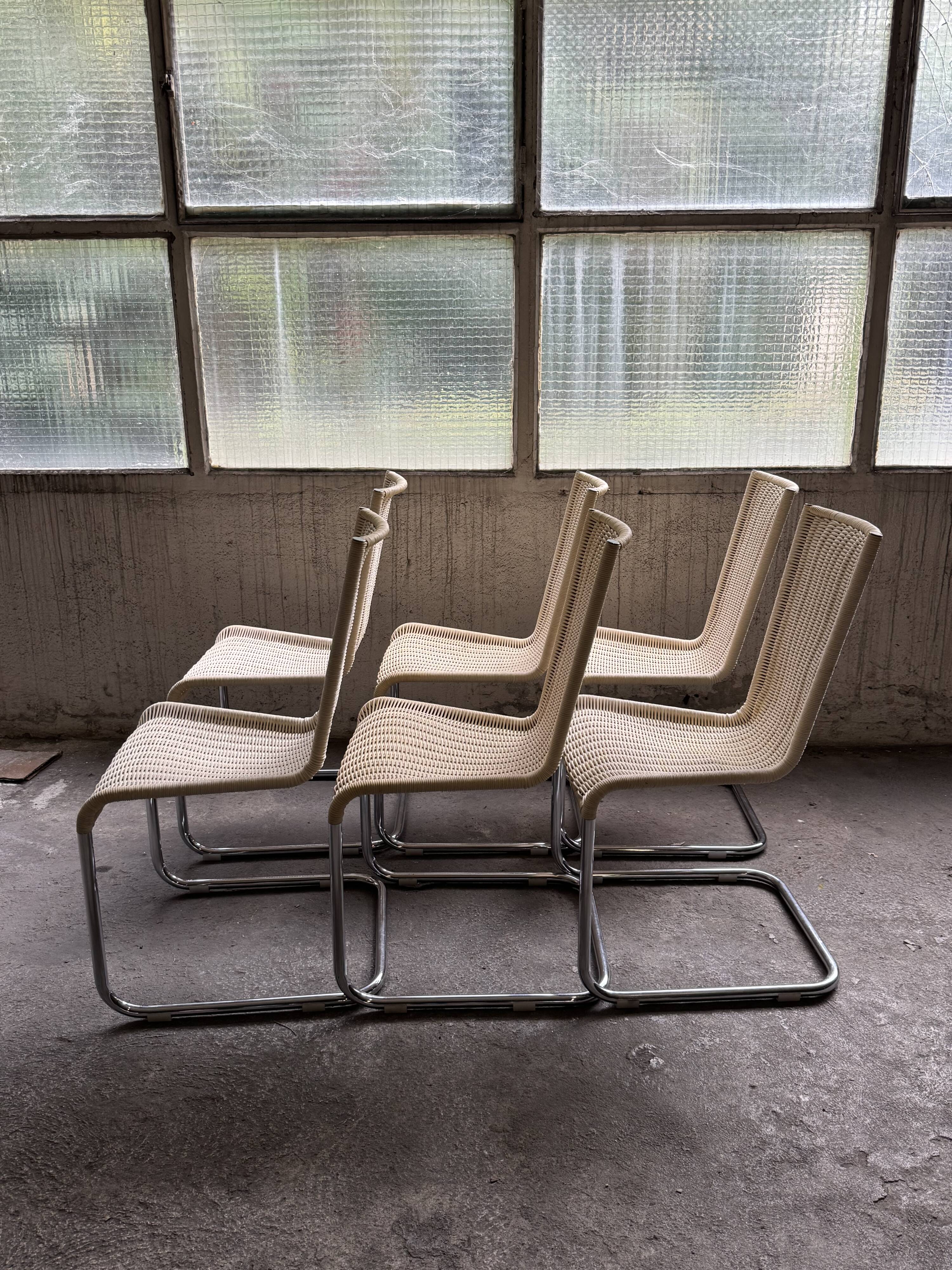 Set of 6 Tecta WK 724 Cantilever Chairs in Metal and Cream Wicker – 1980s