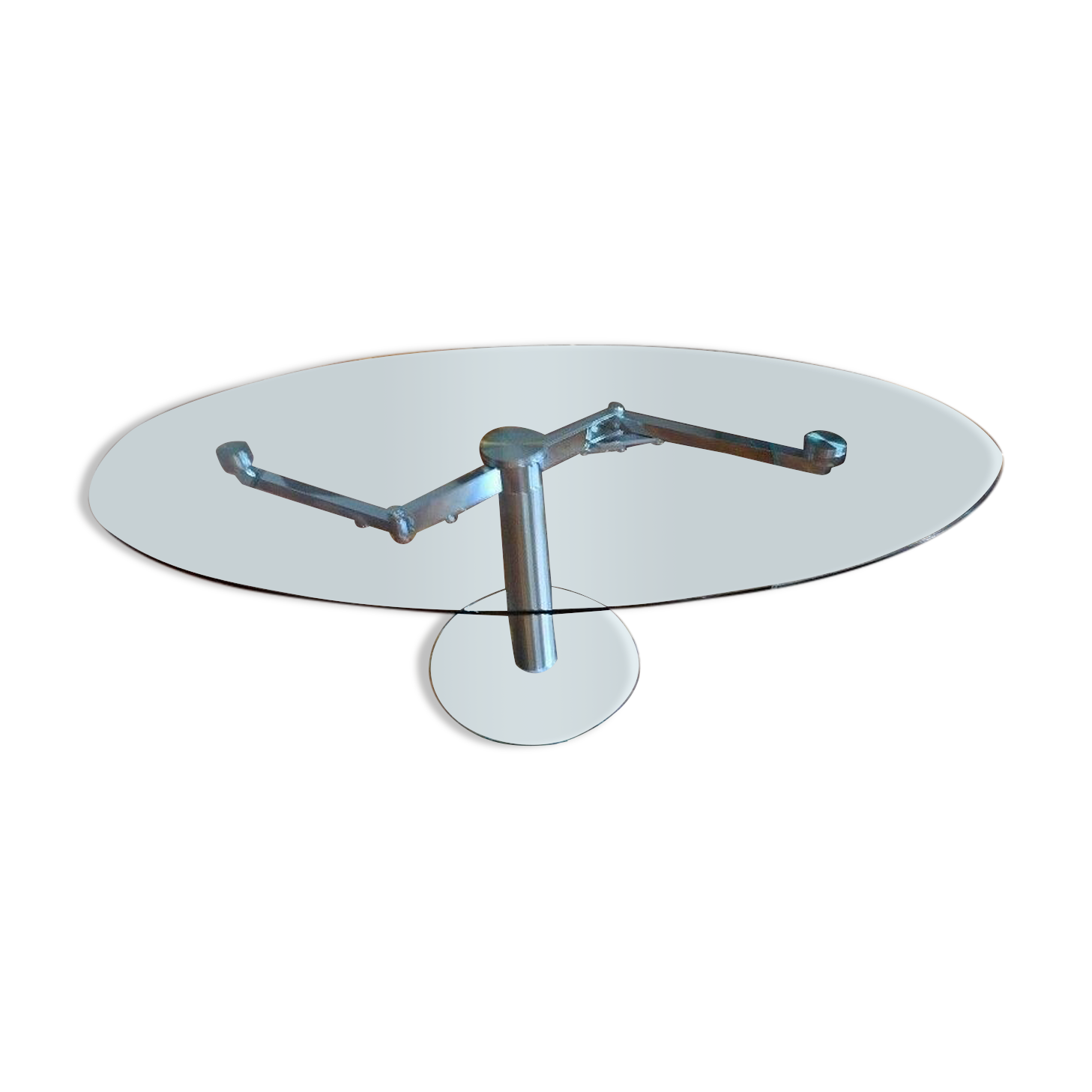 Glass and stainless steel dining table with 2-length system