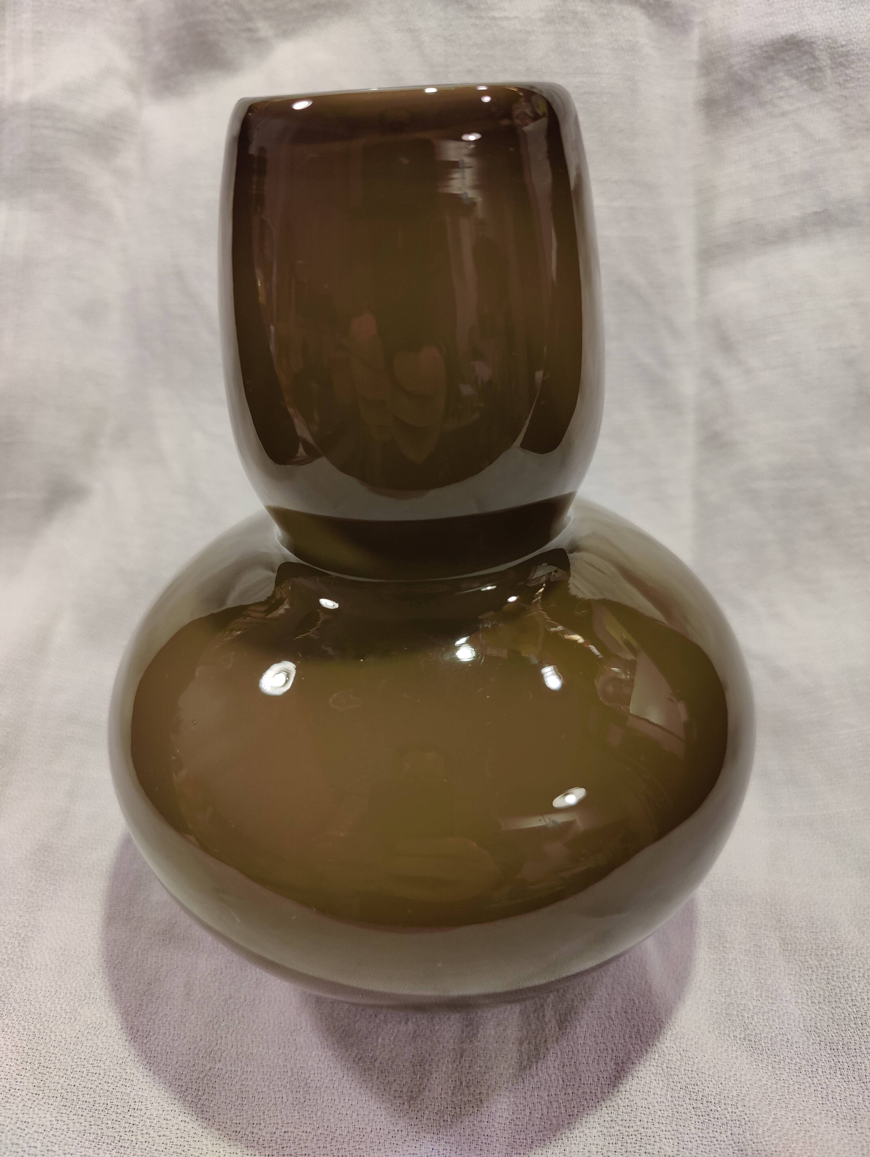Vintage glossy brown two-layer blown glass vase, Scandinavian taste