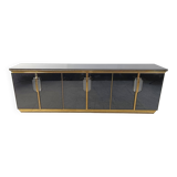 Crédence vintage laquée noire et verre noir, 1980