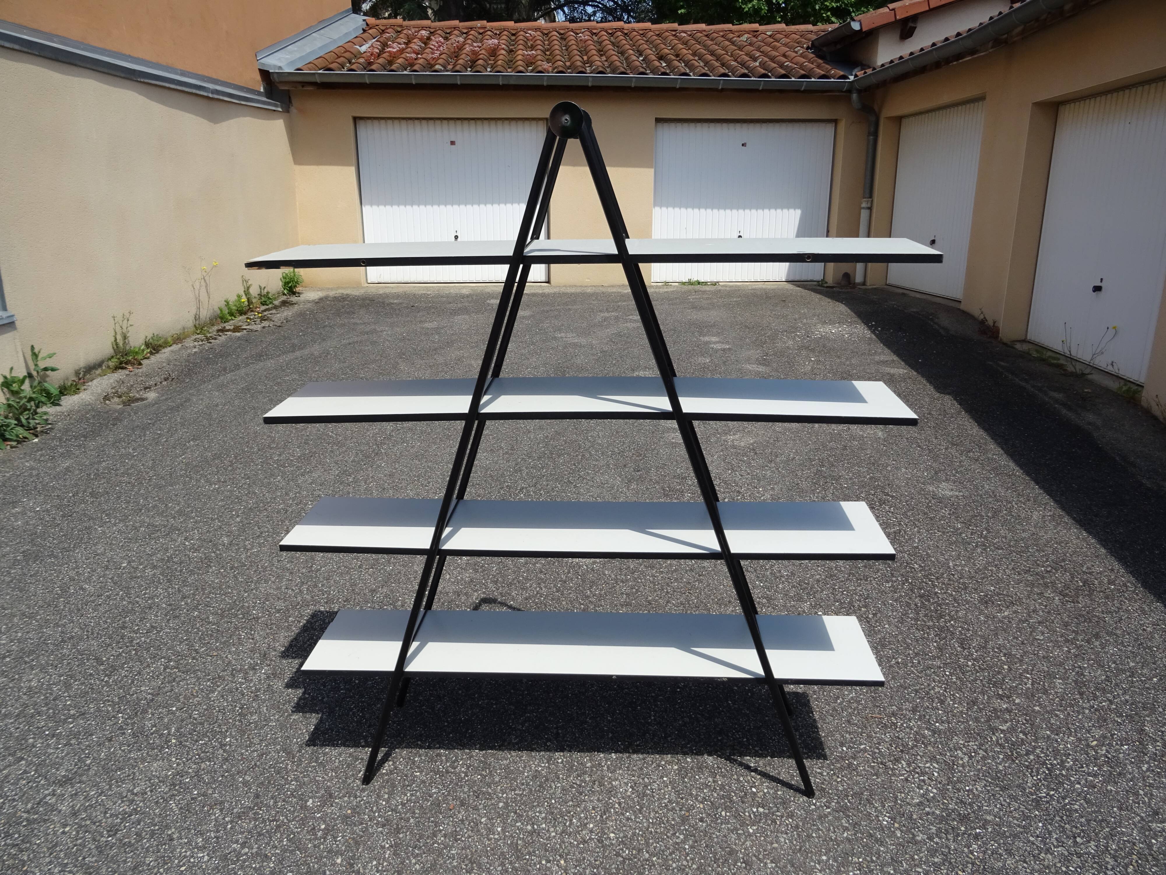 Etagère bibliothèque pyramide compas design années 80 vintage