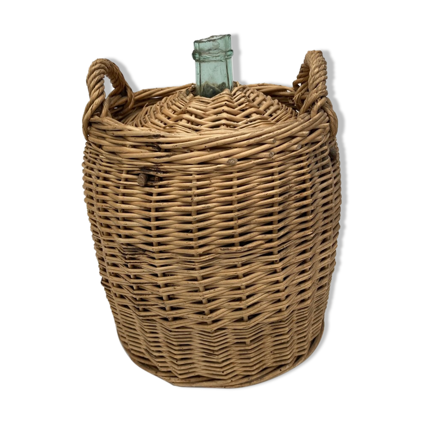 Demijohn type canister covered in wicker